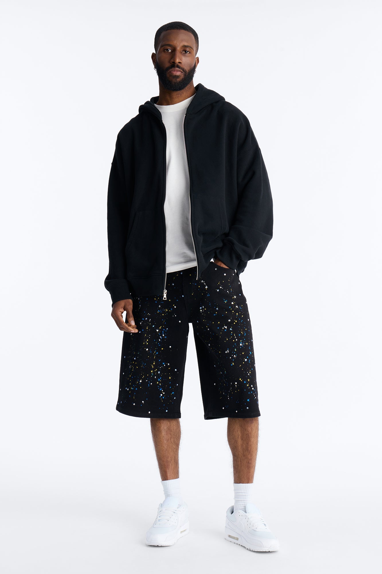Baggy Drip Bling Denim Short - Black