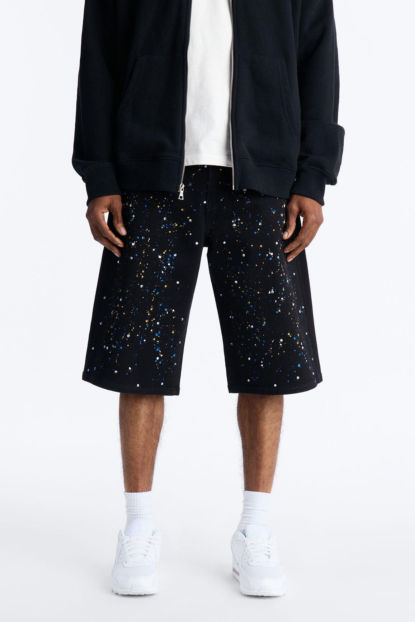 Baggy Drip Bling Denim Short - Black
