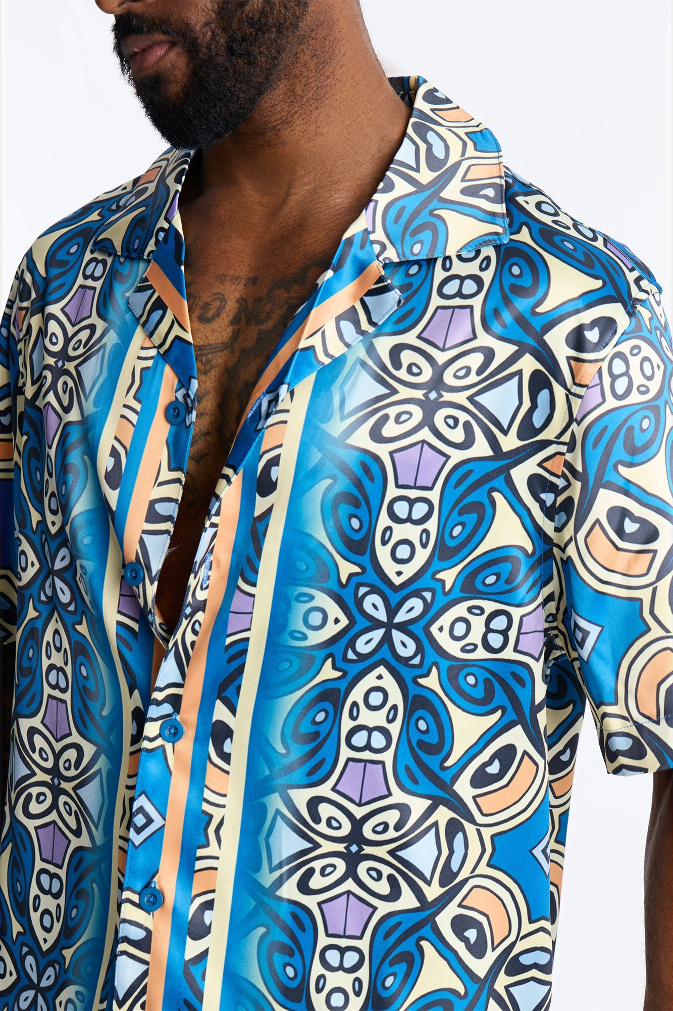 Mosaic Resort Printed Cuban Collar Shirt - Multi Color
