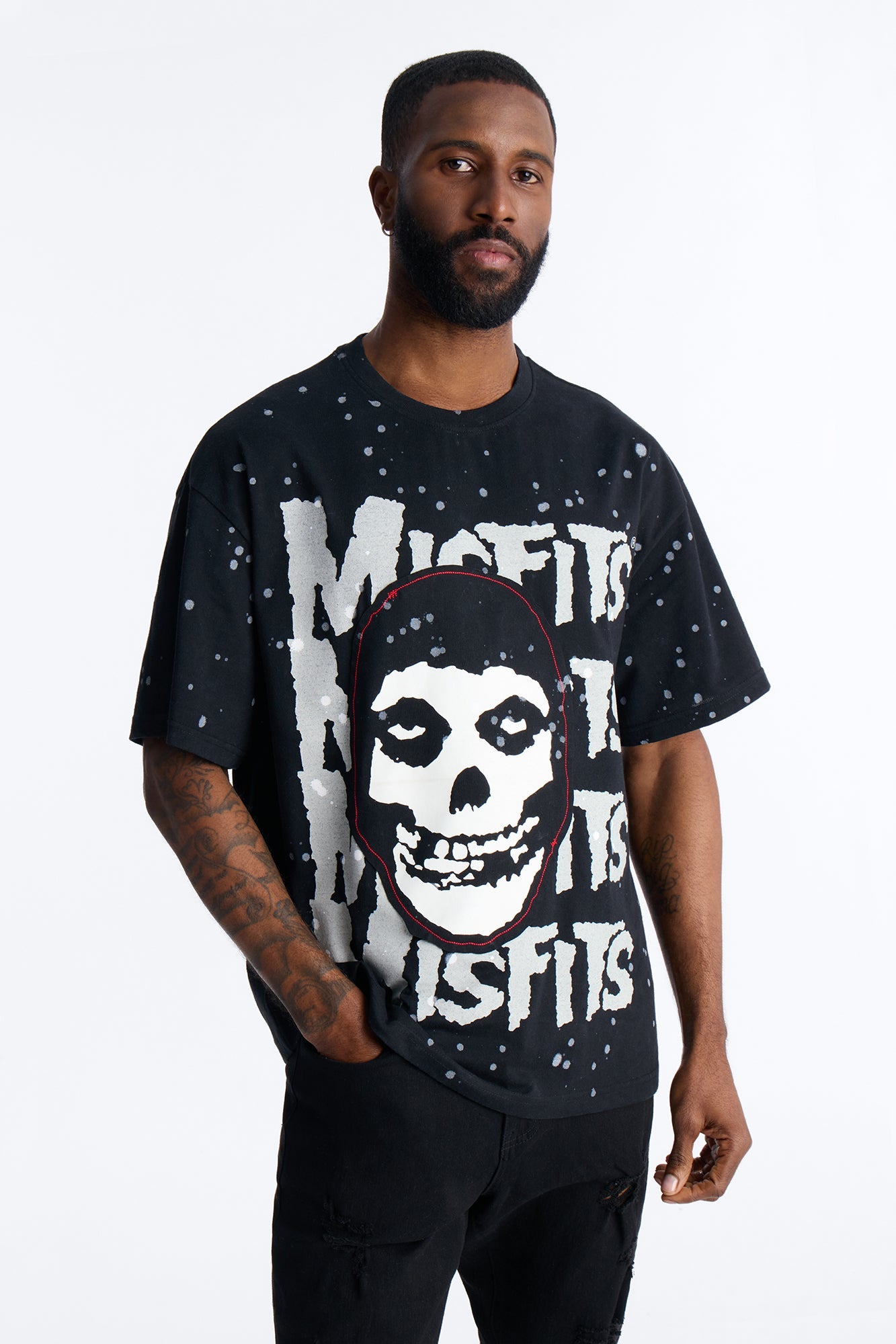 Misfits Rebel Applique Detail Graphic Short Sleeve Tee - Black