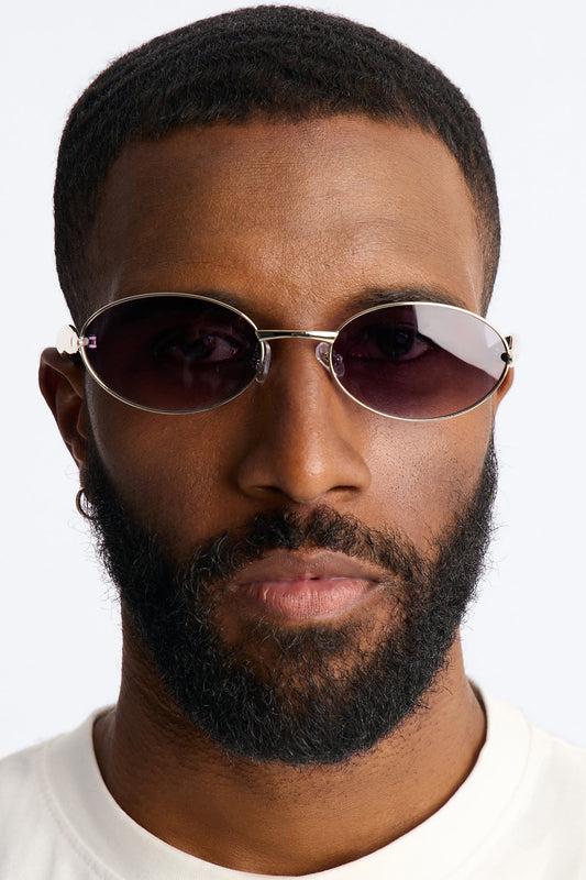 Vintage Oval Polished Metal Sunglasses - Silver