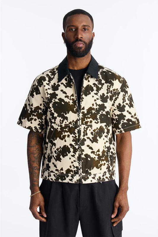 Cropped Roxbury Contrast Collar Shirt - White/combo