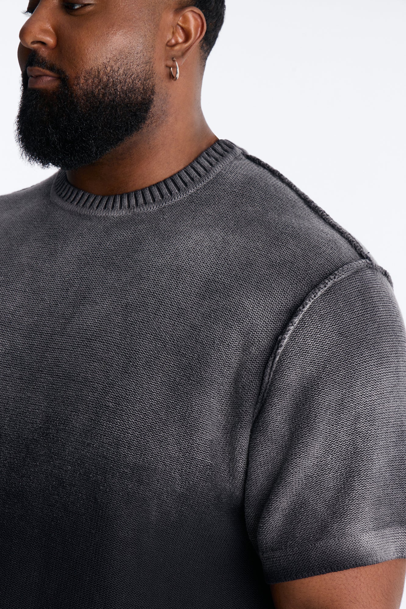 Slouch Ombre Crew Sweater Tee - Black