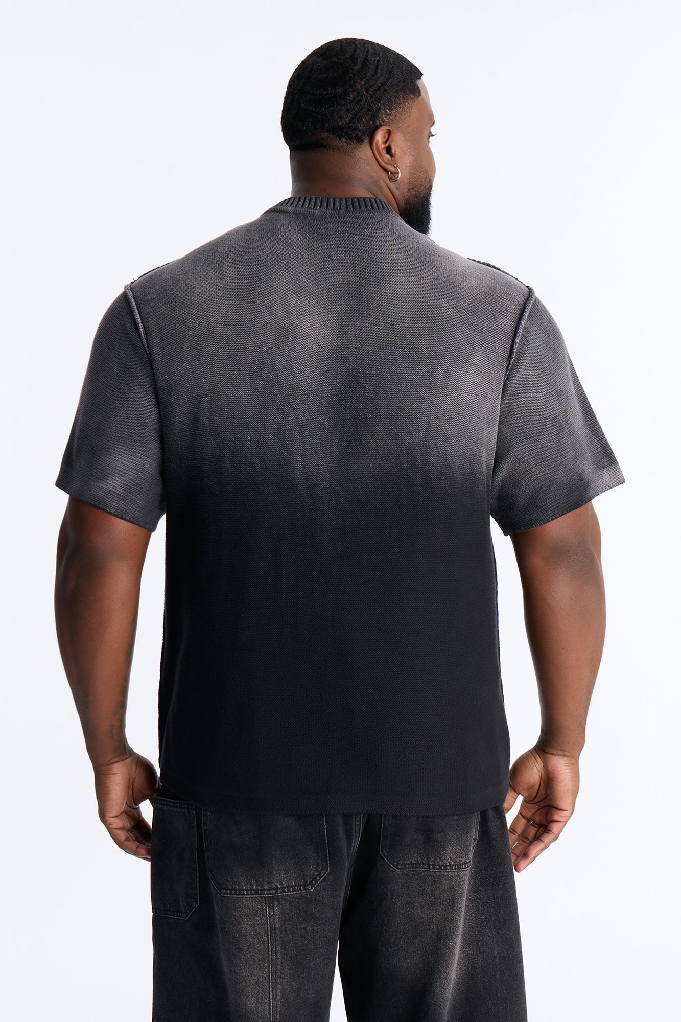 Slouch Ombre Crew Sweater Tee - Black