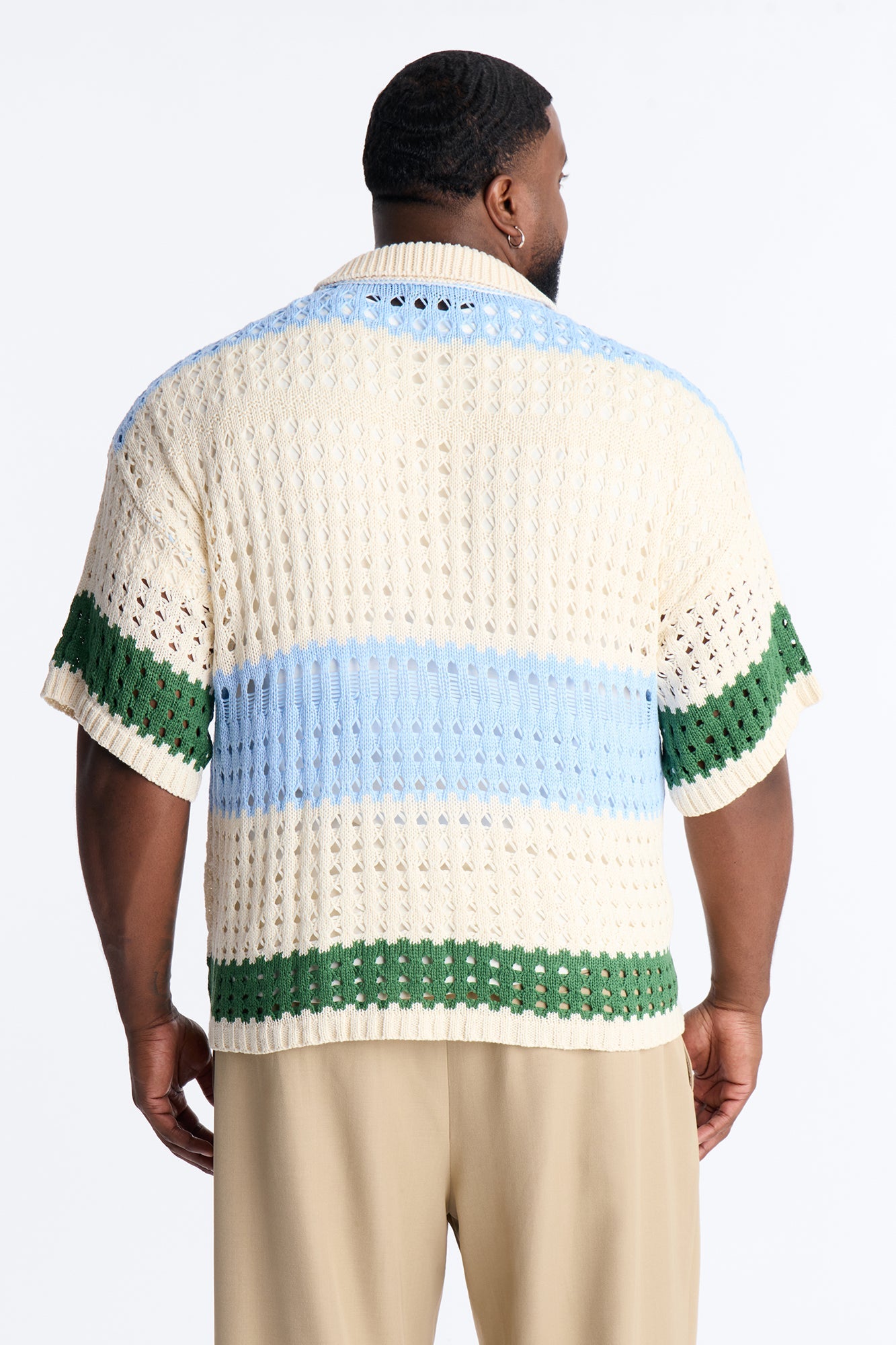 Weathered Stripe Knitted Polo - Light Blue