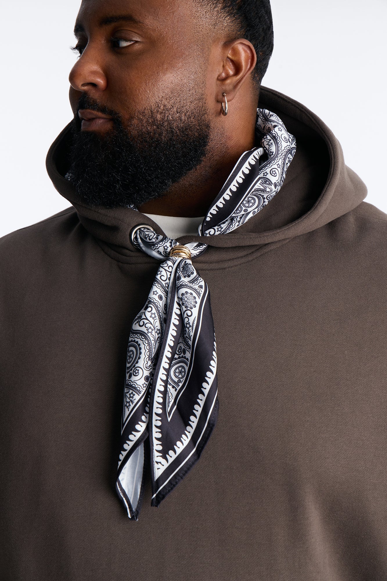 Oversized Bandana Scarf Duo Hoodie - Brown