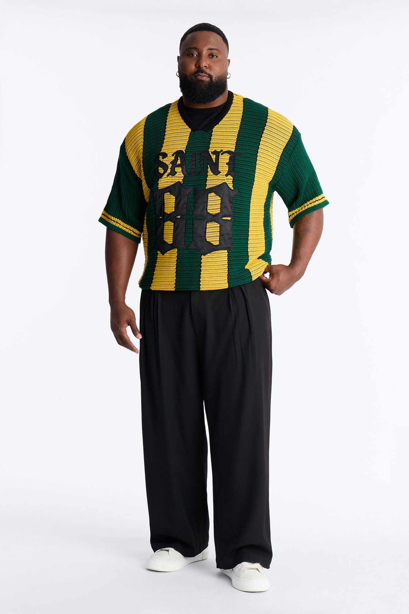 Saint 88 Cross Stripe Short Sleeve Knit Jersey - Yellow