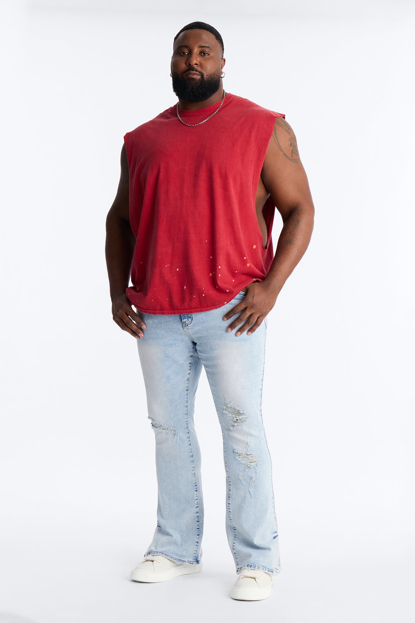 Lava Fall Paint Splatter Muscle Tee - Red