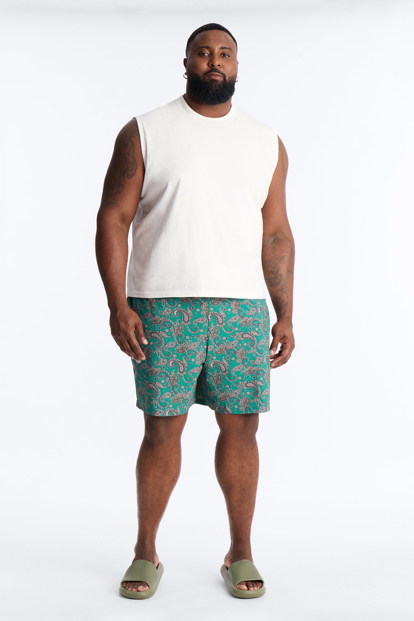 Paisley Elevated Printed Swim Trunk 7″ - Teal