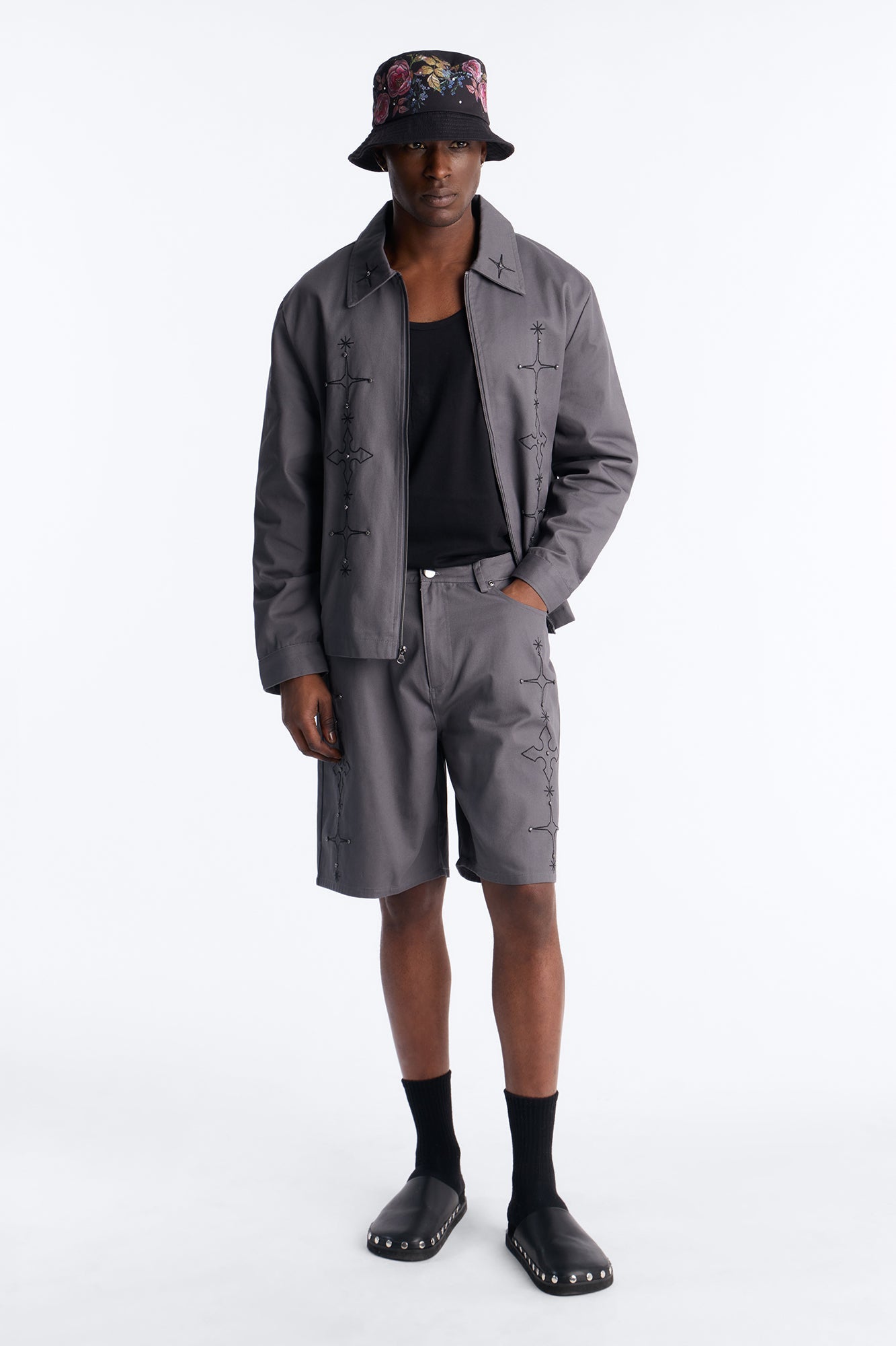 Vatican City Stitched Embellished Work Jacket - Grey