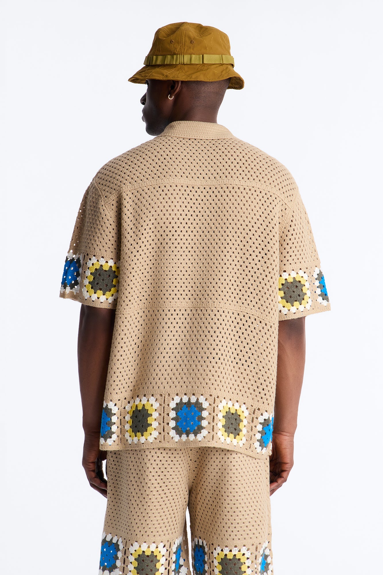 Relaxed Daisy Daze Crochet Button Up Shirt - Tan