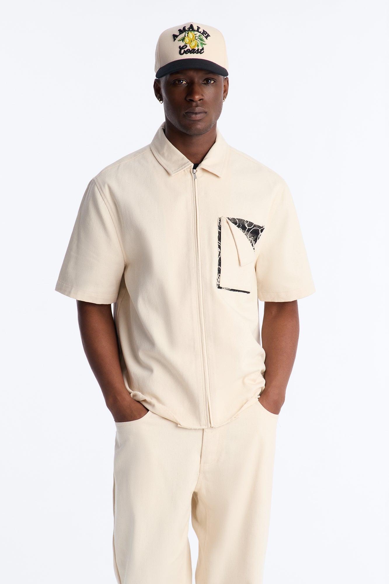 Textured Paradise Thread Zip Shirt - Cream