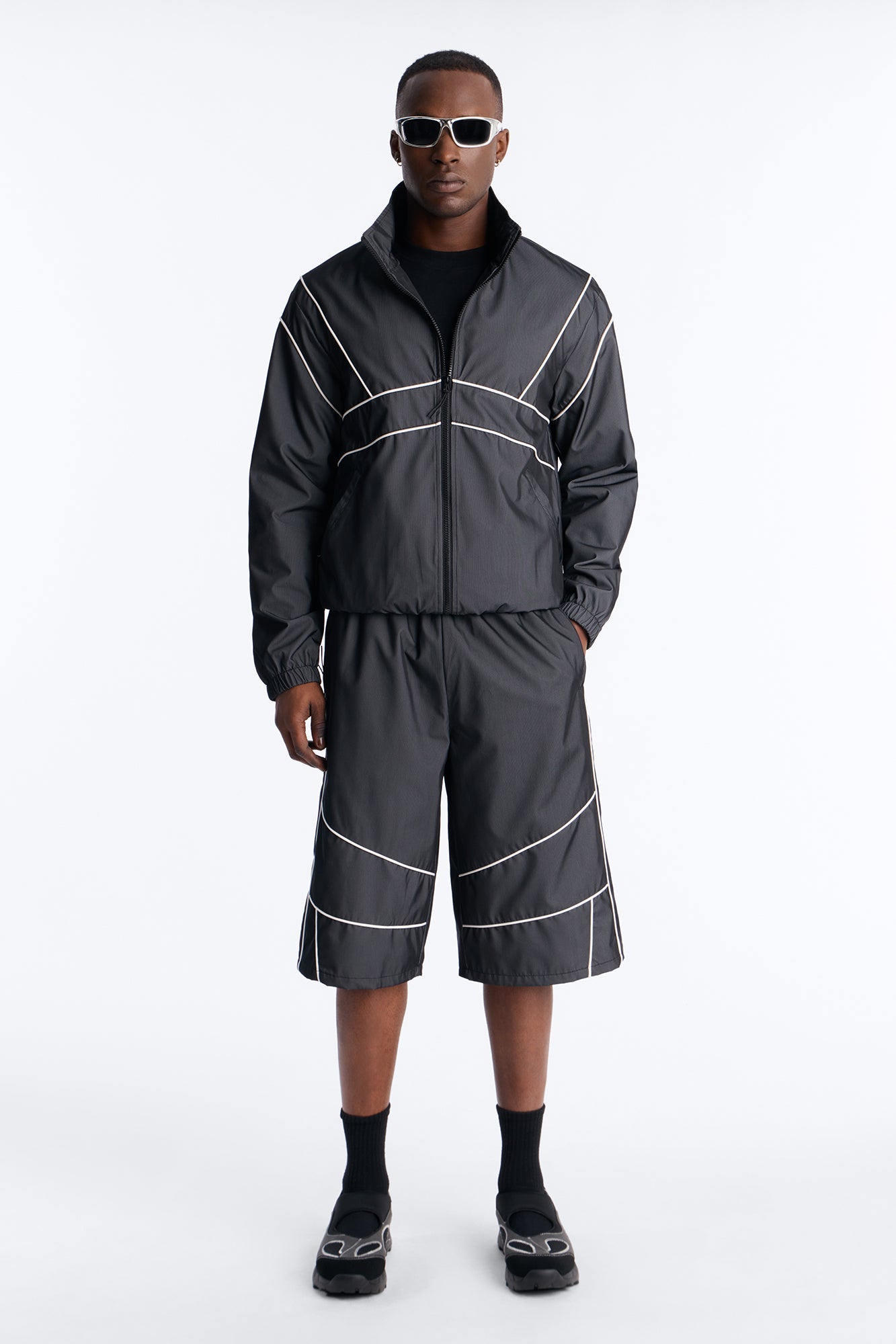 Relaxed Chroma Reflective Mesh Overlay Windbreaker Jacket - PlatinumIce