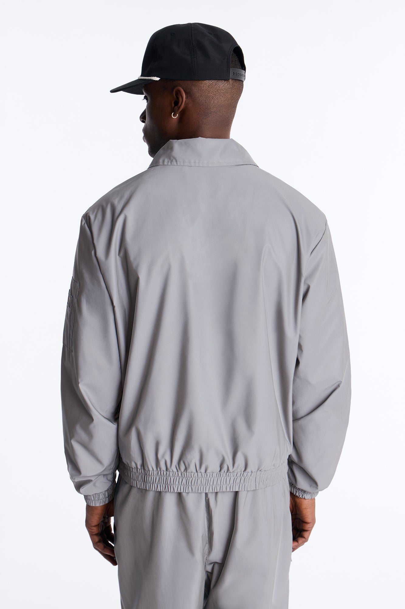 Cropped Relaxed Reflective Zip Bomber Jacket - Silver