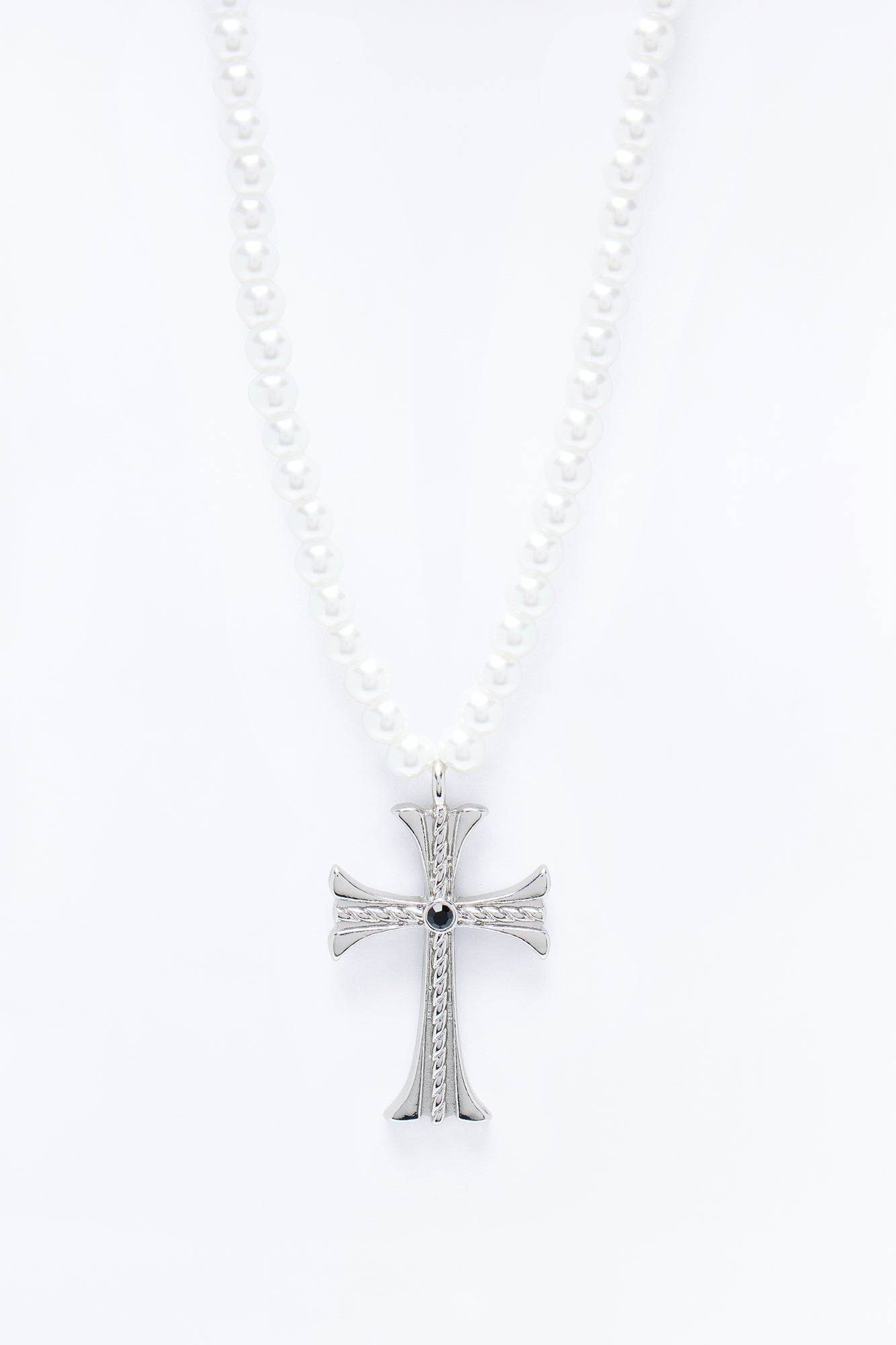 Holy Pearls Cross Necklace - Silver