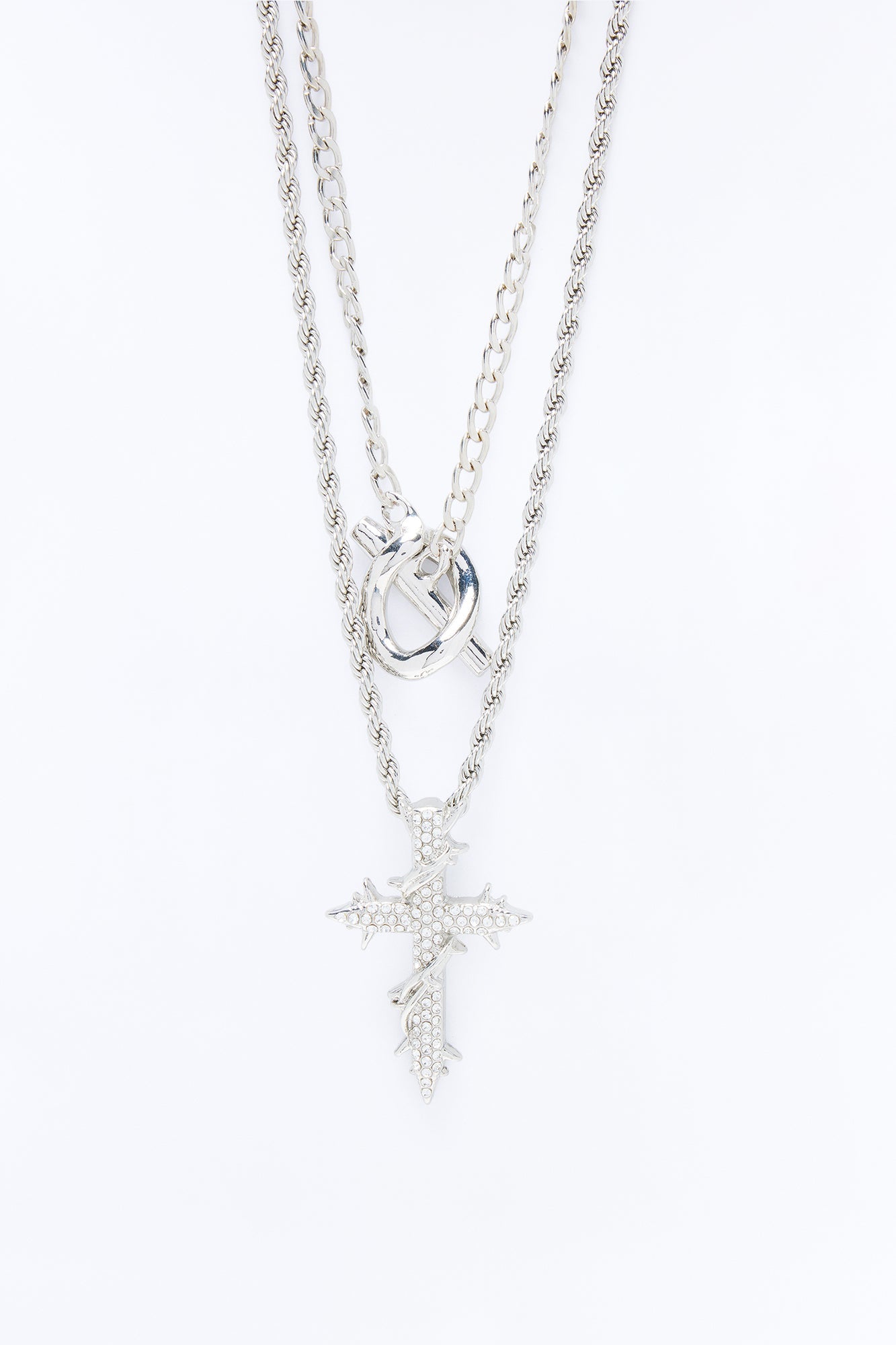 Barbed Creed of Armor Necklace Set - Silver
