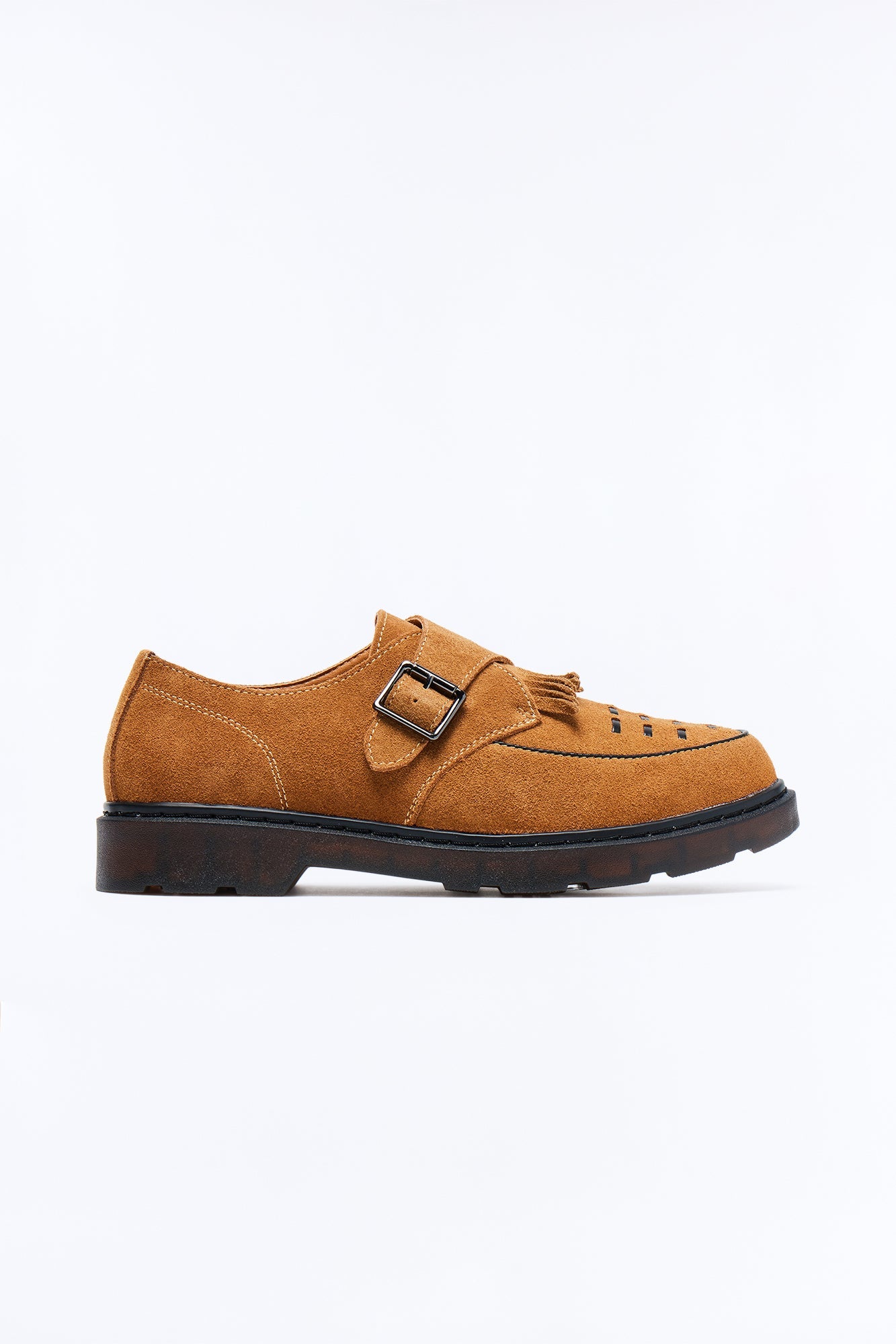 Genuine Suede Monk Strap Loafer - Brown