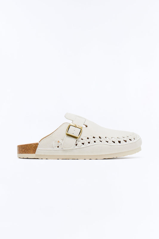 Woven Faux Suede Slip On Mule - White