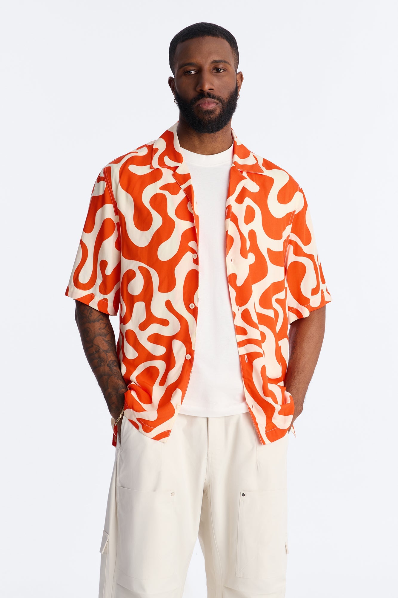 Bold Metric Cuban Shirt - Orange