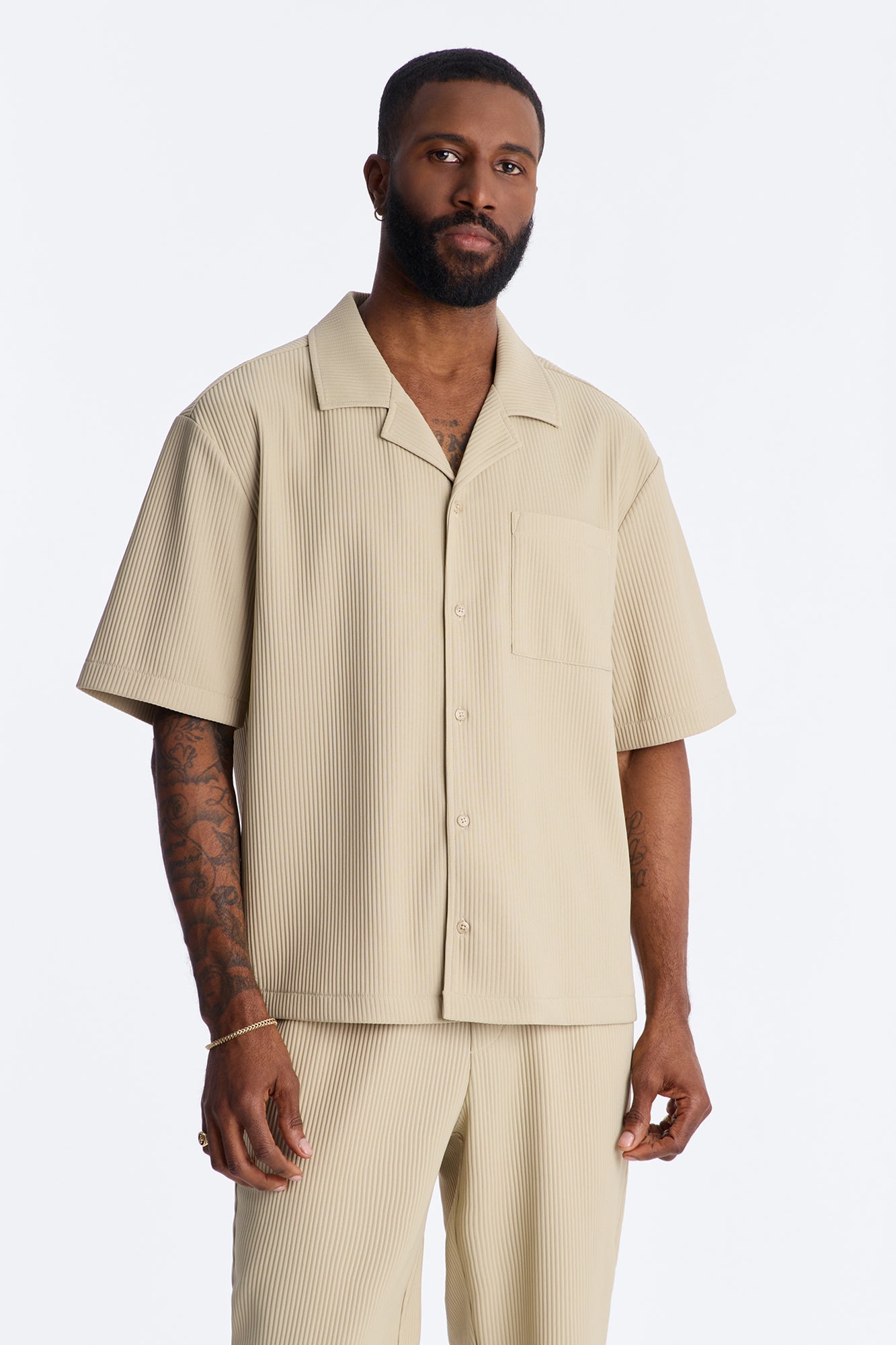 Show Up Short Sleeve Cuban Shirt - Stone