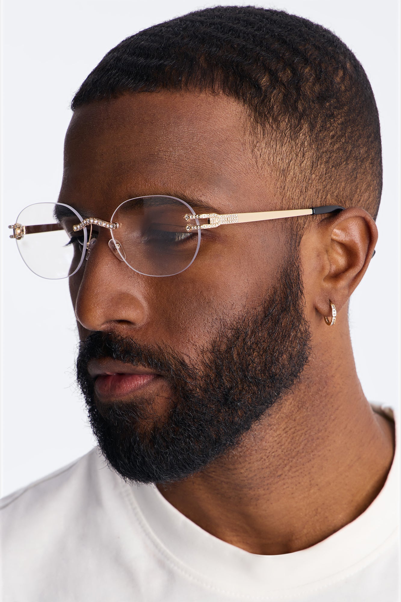 Embellished Round Frameless Metal Sunglasses - Gold