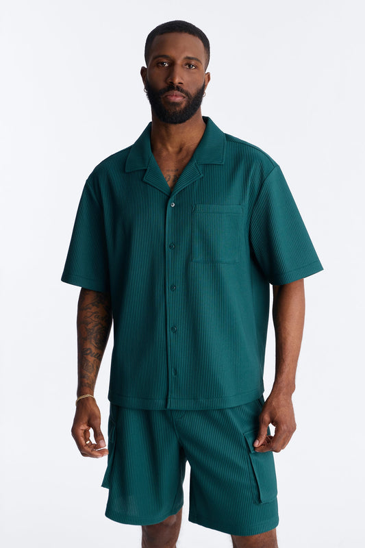 Show Up Short Sleeve Cuban Shirt - Teal