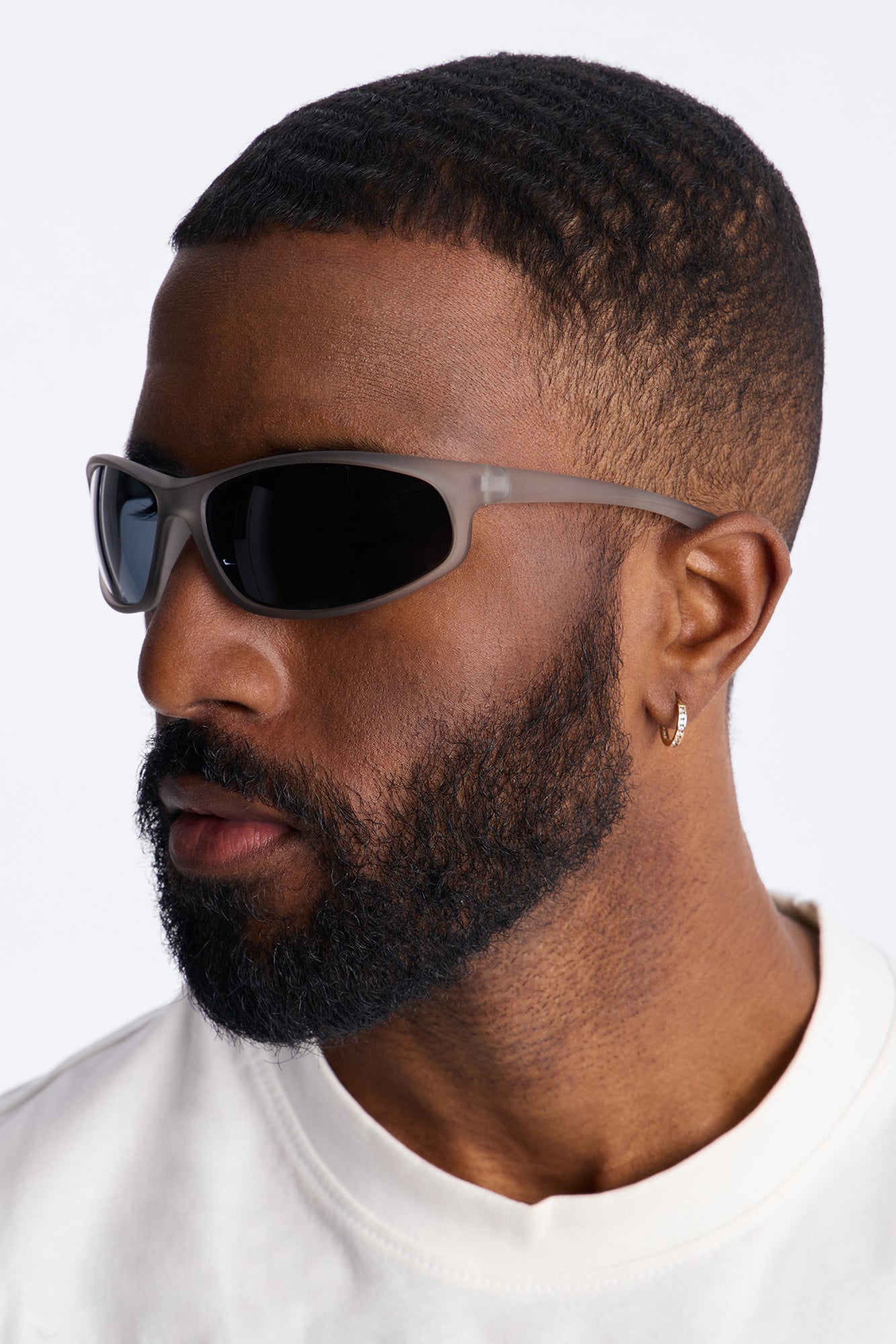 Rubberized Slim Sport Wrap Sunglasses - Grey