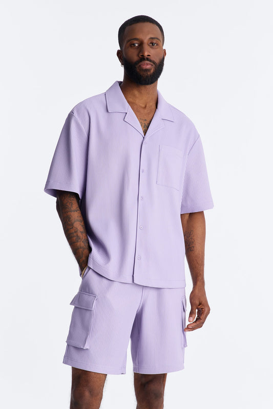 Show Up Short Sleeve Cuban Shirt - Lavender