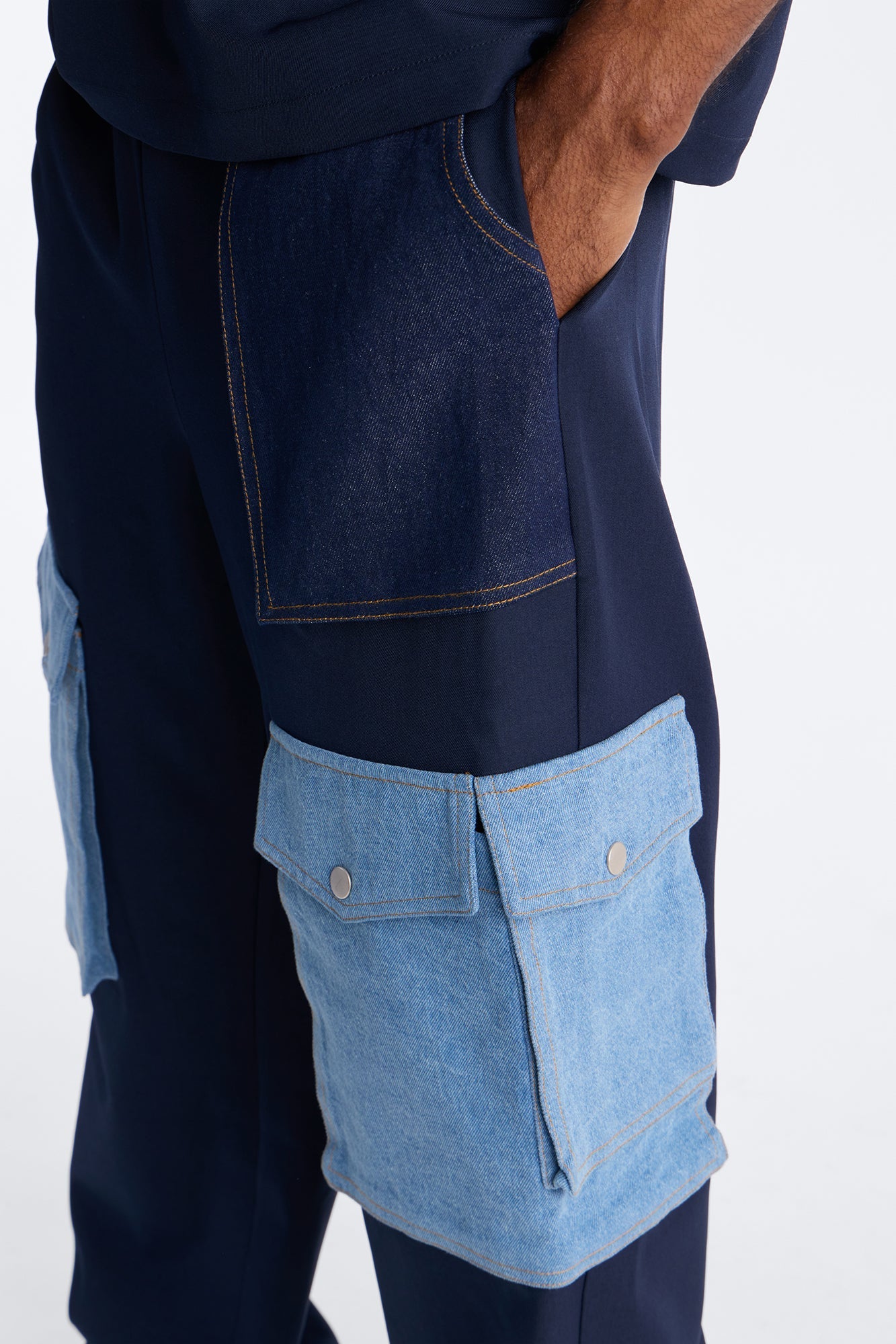 Baggy Blueprint Contrast Cargo Pant - Indigo