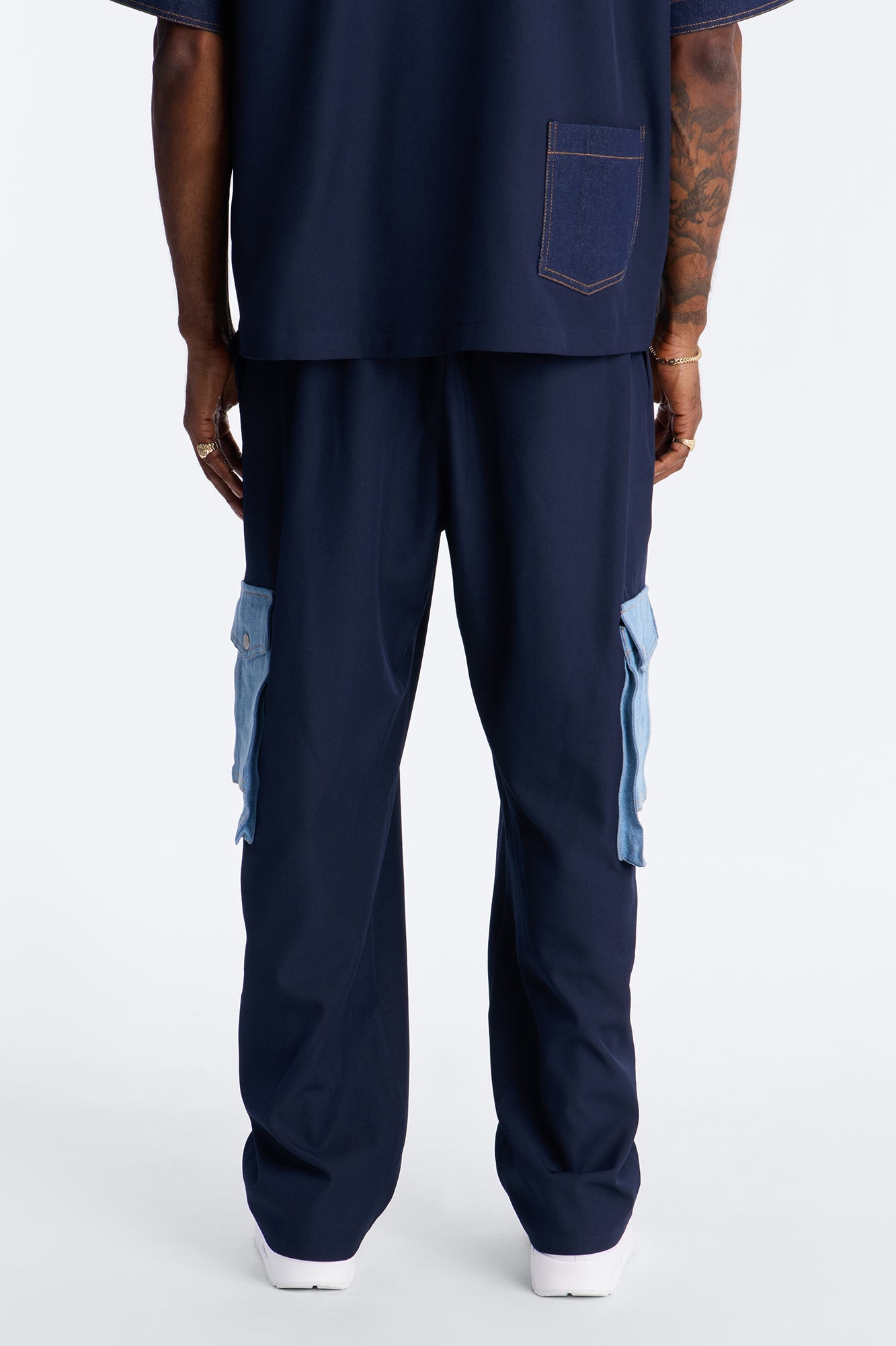 Baggy Blueprint Contrast Cargo Pant - Indigo