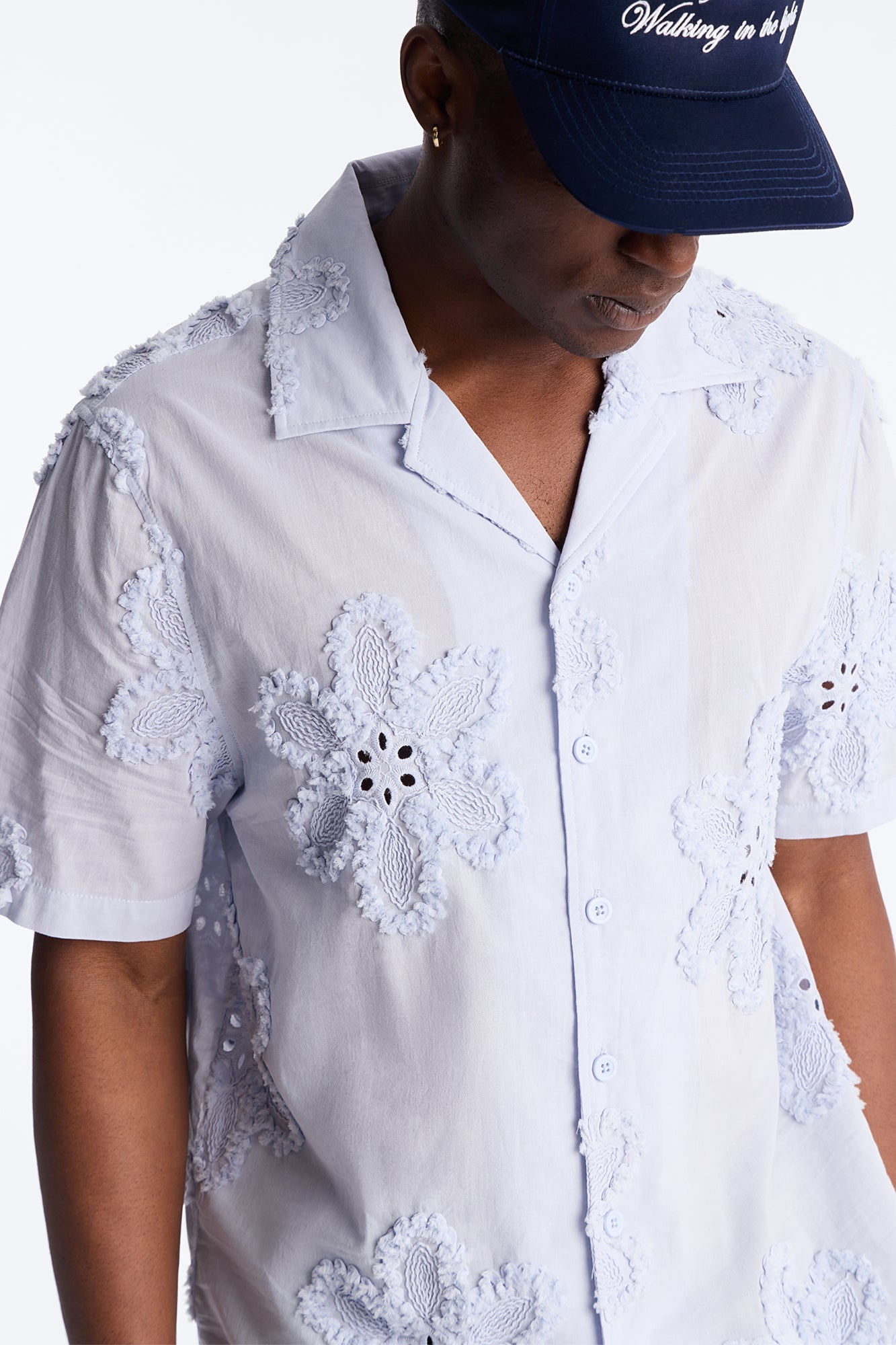 Dusty Bloom Cuban Collar Shirt - Light Blue