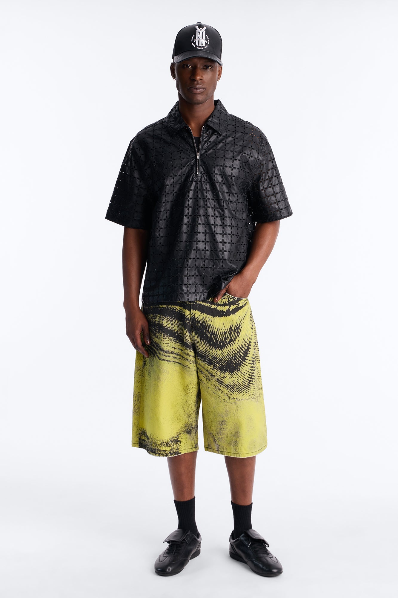 Relaxed Sunset Fever Faux Leather Polo - Black