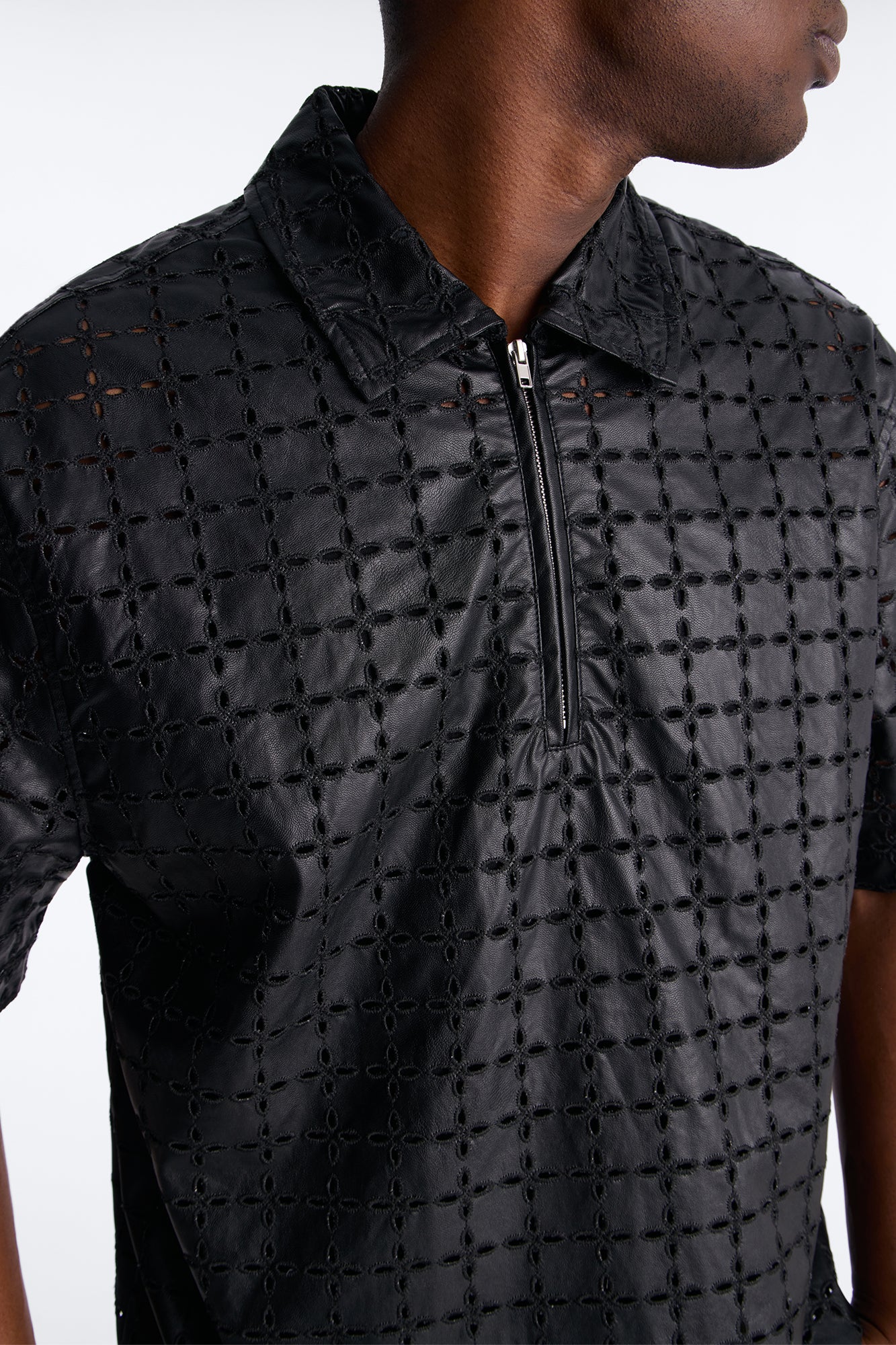 Relaxed Sunset Fever Faux Leather Polo - Black