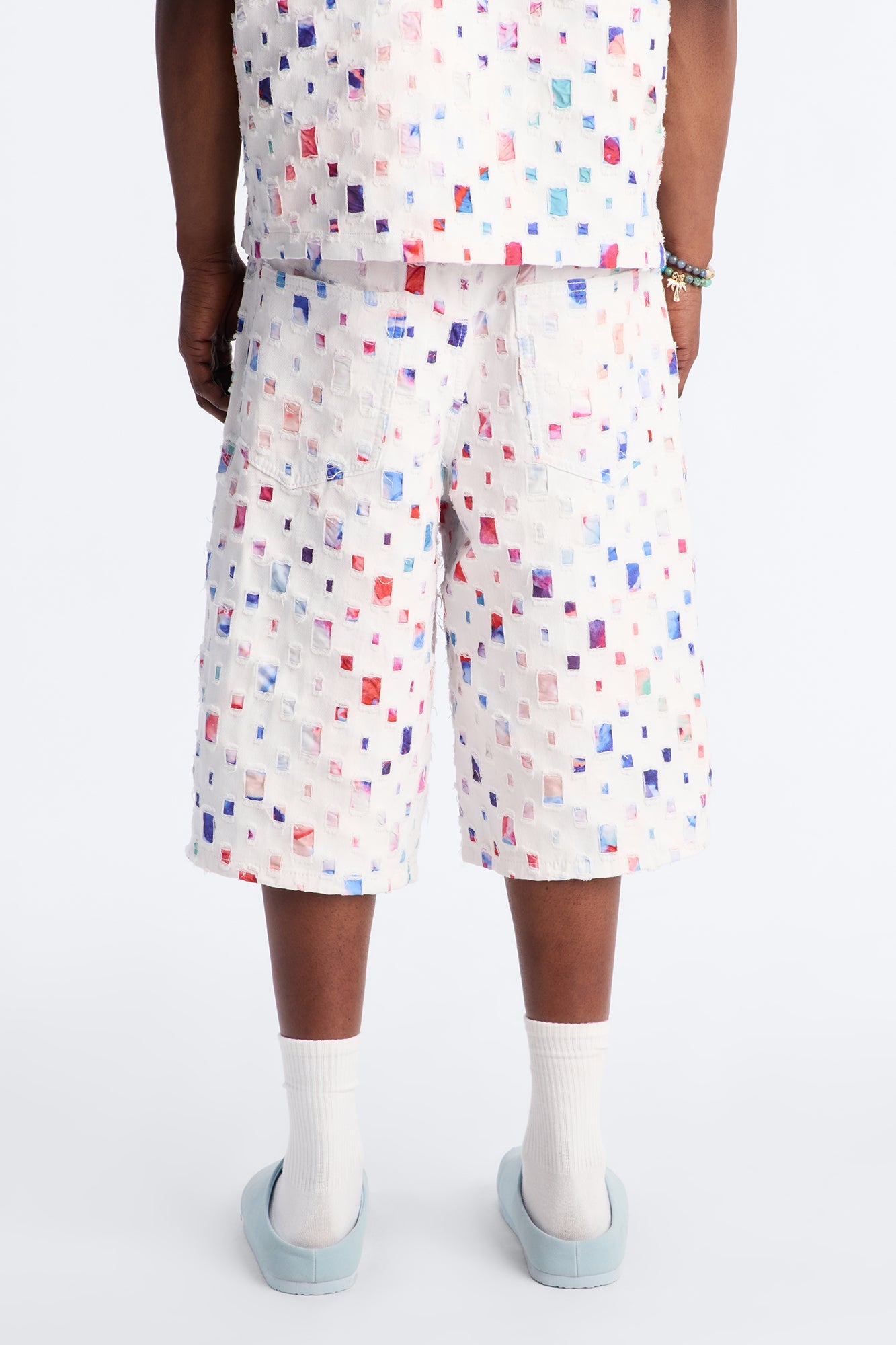 Baggy Watercolor Window Denim Short - White