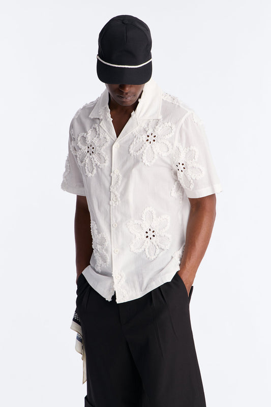 Dusty Bloom Cuban Collar Shirt - White