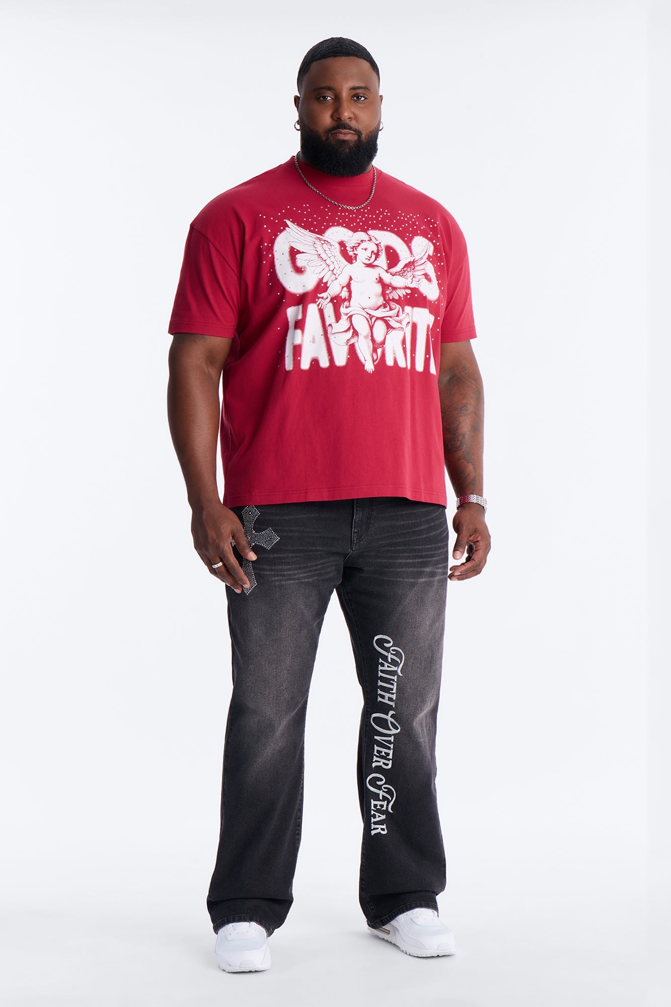 Stacked Slim Flare Faith Over Fear Drip Jean - Black Wash