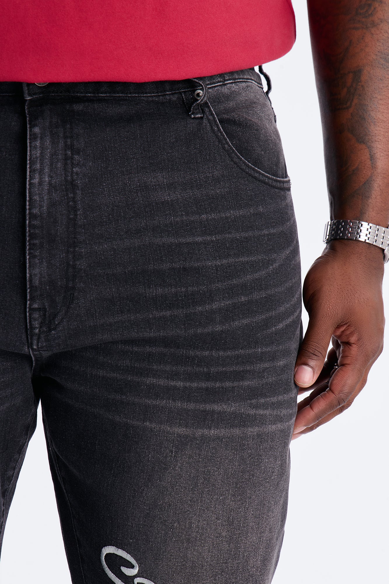 Stacked Slim Flare Faith Over Fear Drip Jean - Black Wash