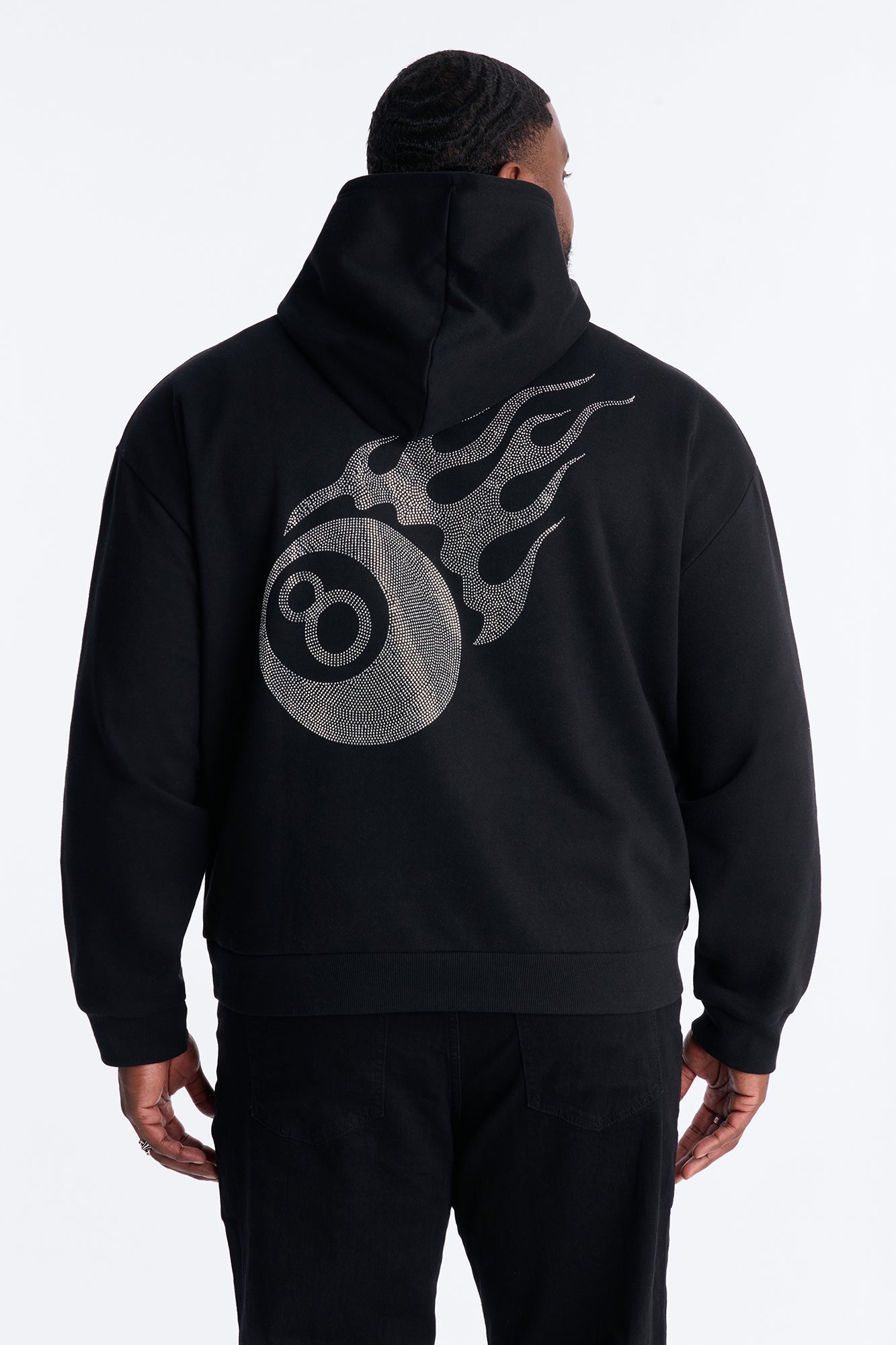 Eightball Rhinestones Oversized Hoodie - Black