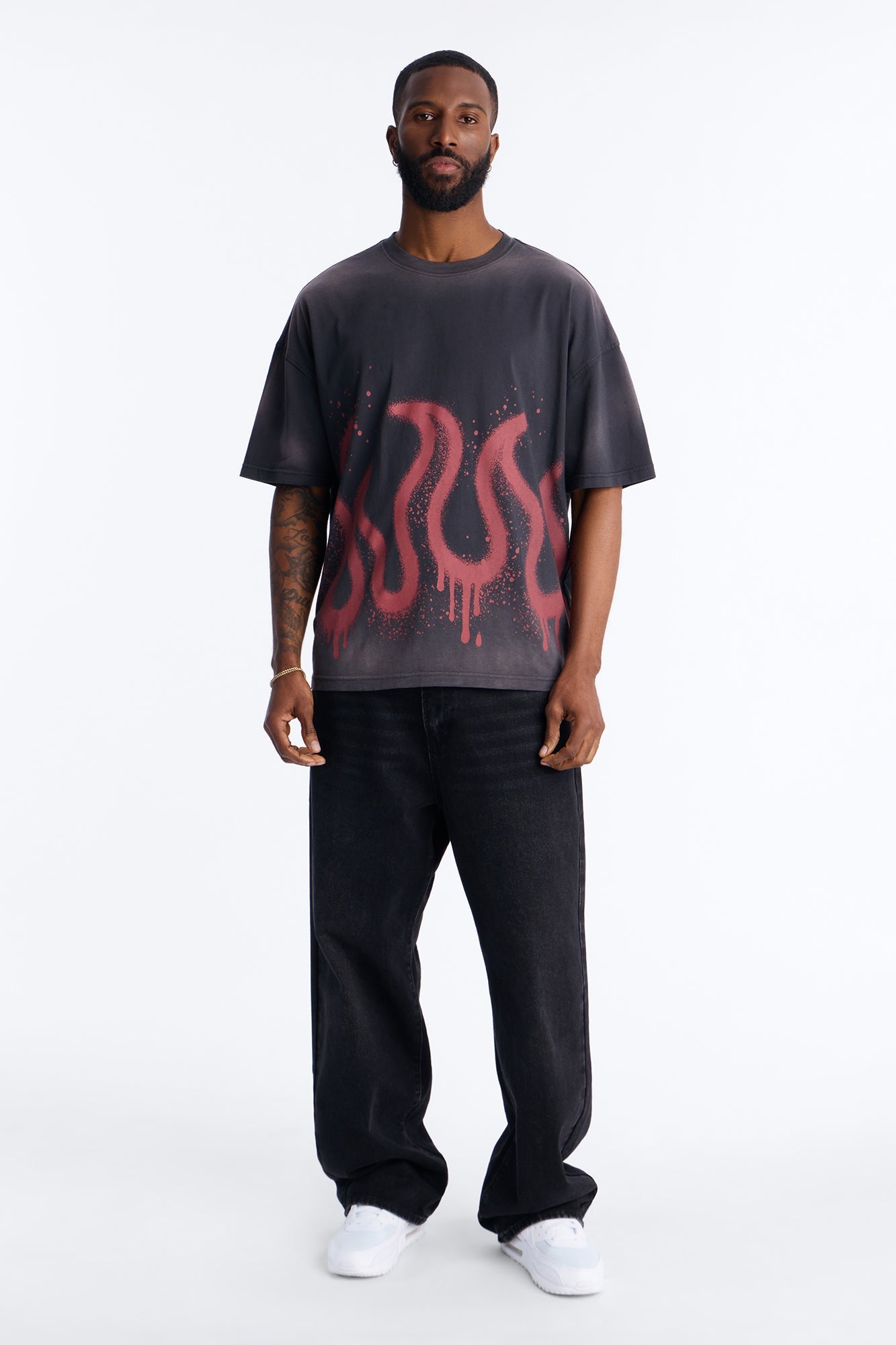 Flaming Outline Short Sleeve Tee - Black
