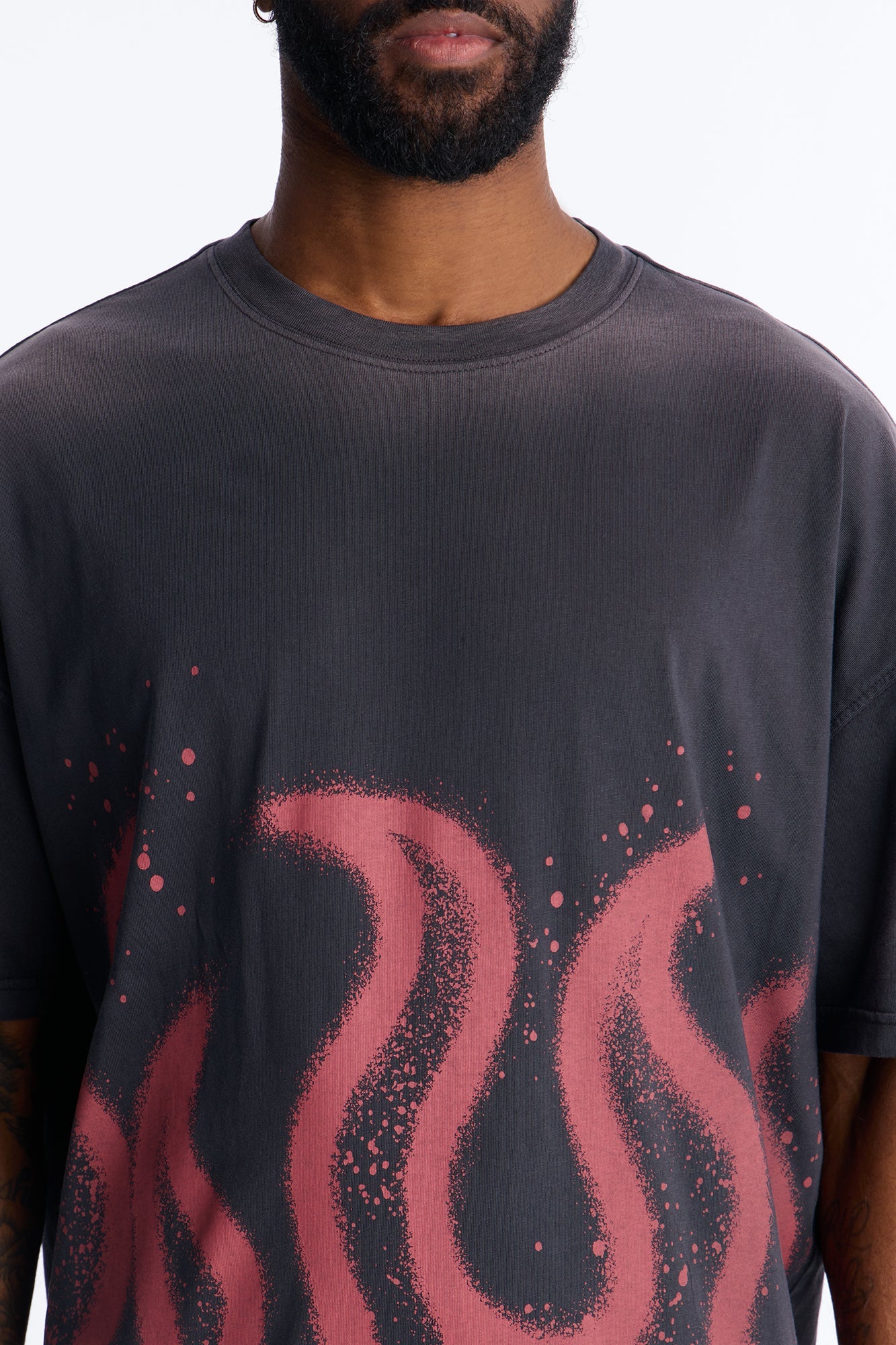 Flaming Outline Short Sleeve Tee - Black