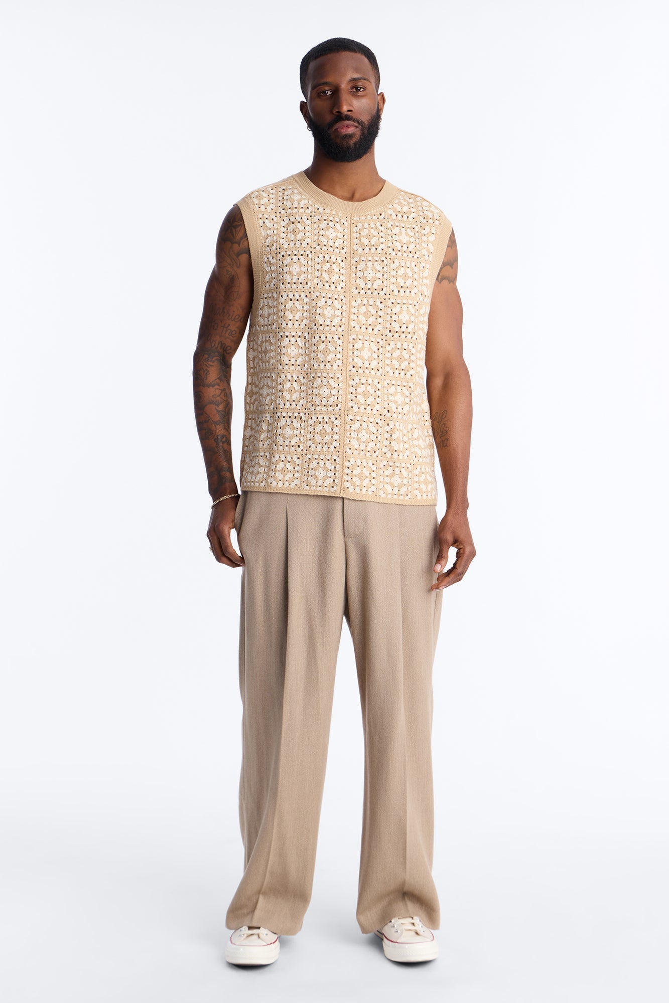Square One Sweater Vest - Tan/Multi
