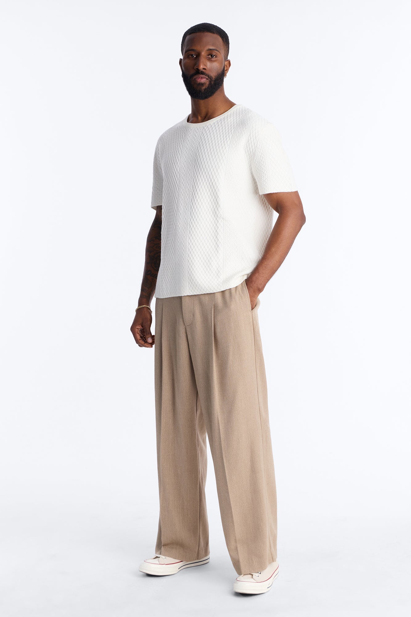Relaxed Knitted Crewneck Tee - Cream