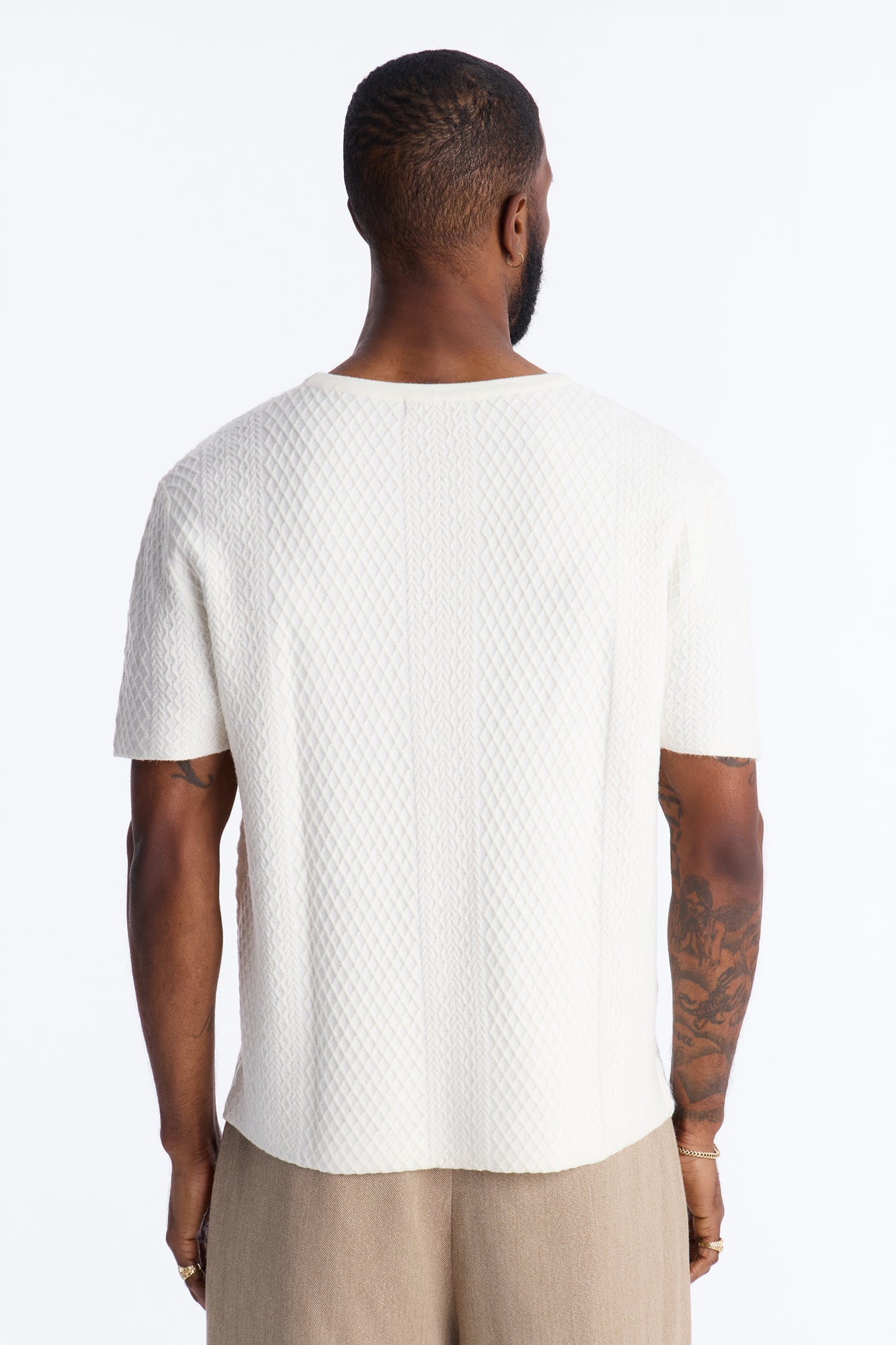 Relaxed Knitted Crewneck Tee - Cream