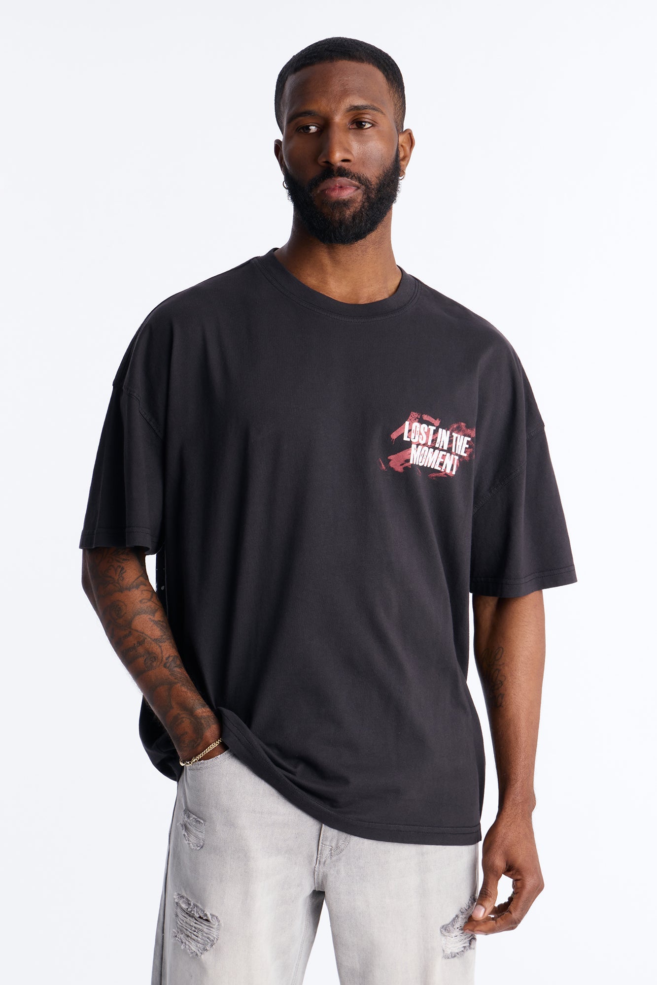 Lost In The Moment Oversized Short Sleeve Tee - Black Wash