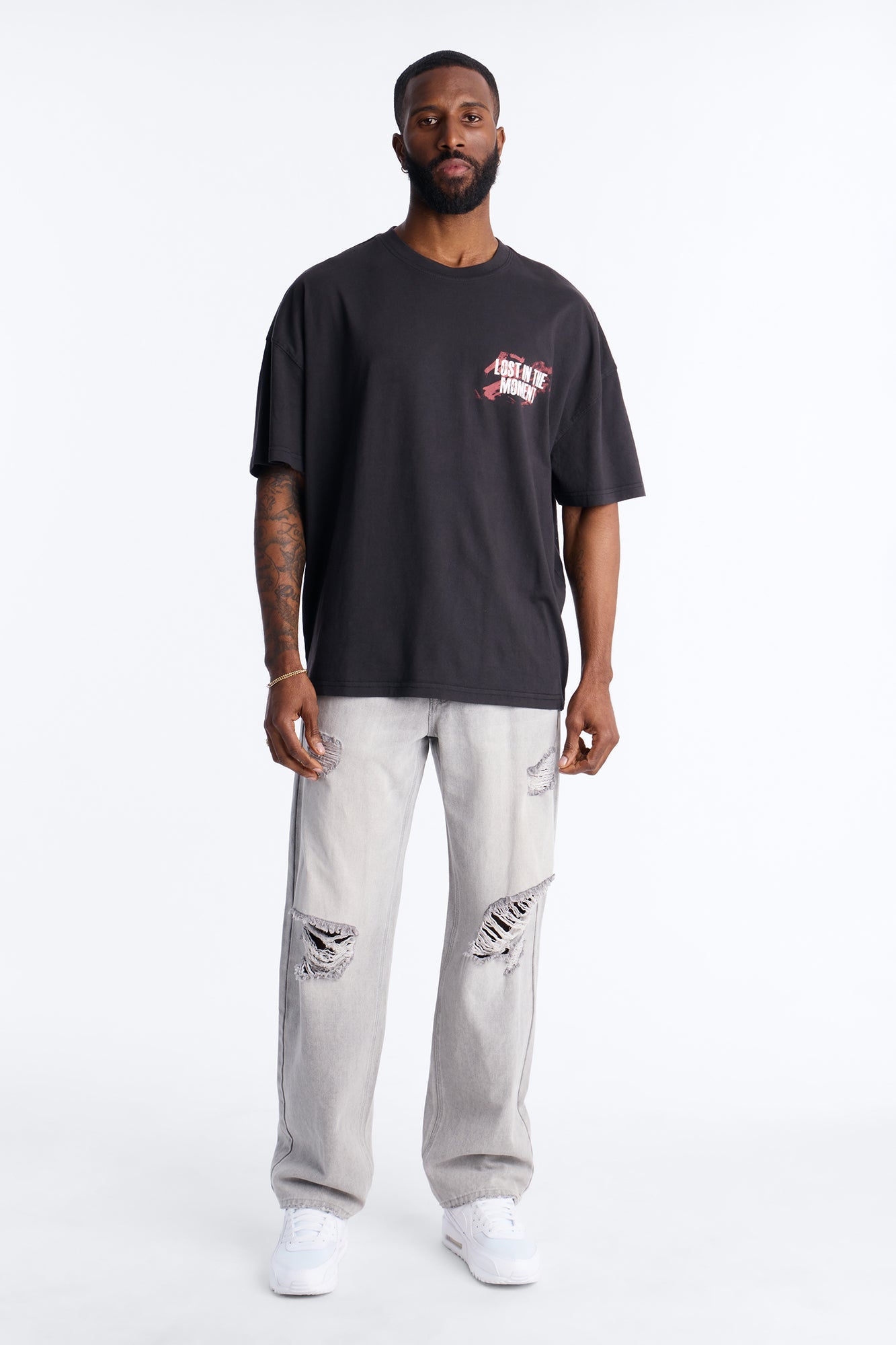 Essential Destroyed Straight Rigid Jean - Grey
