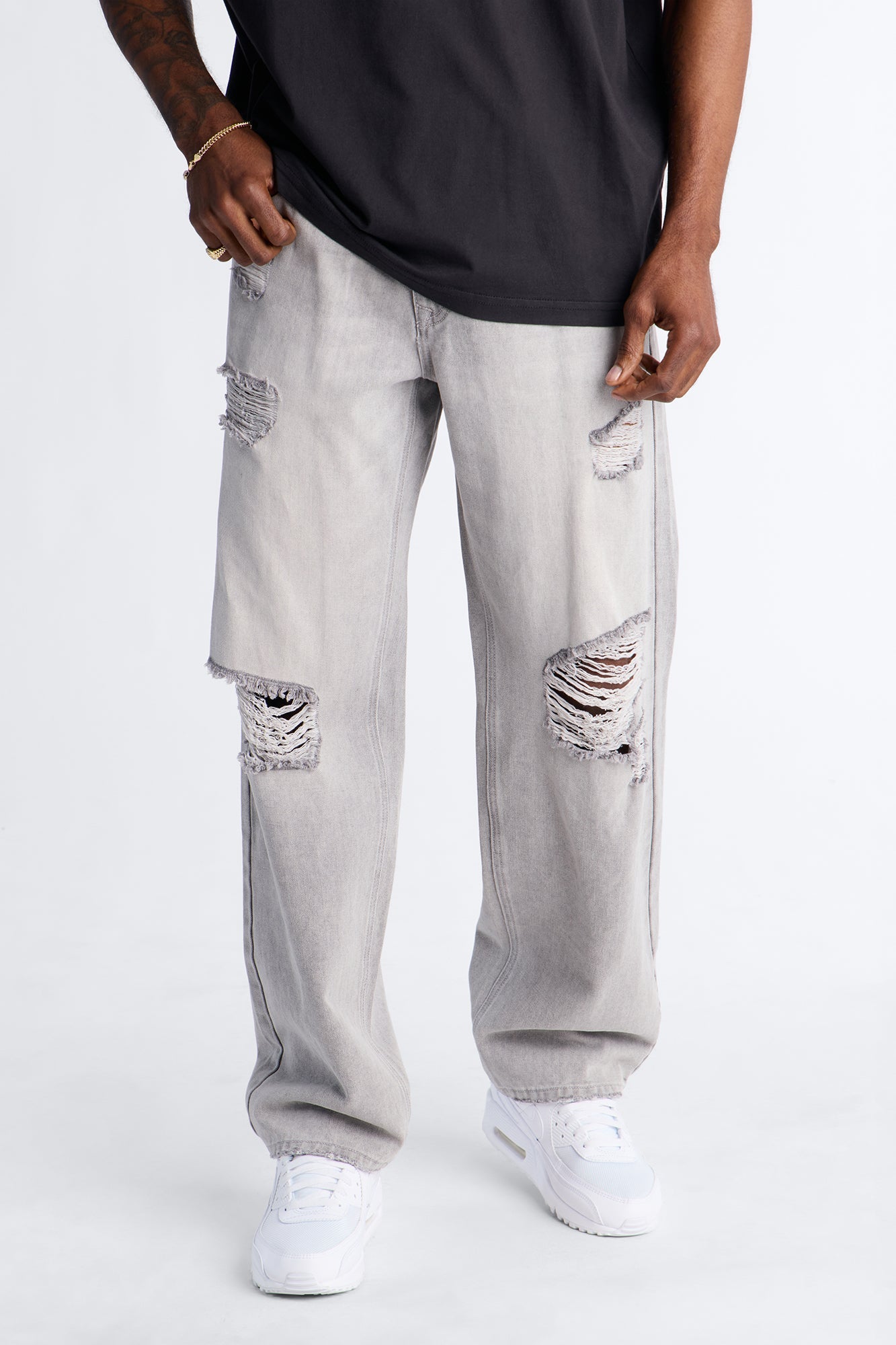 Essential Destroyed Straight Rigid Jean - Grey