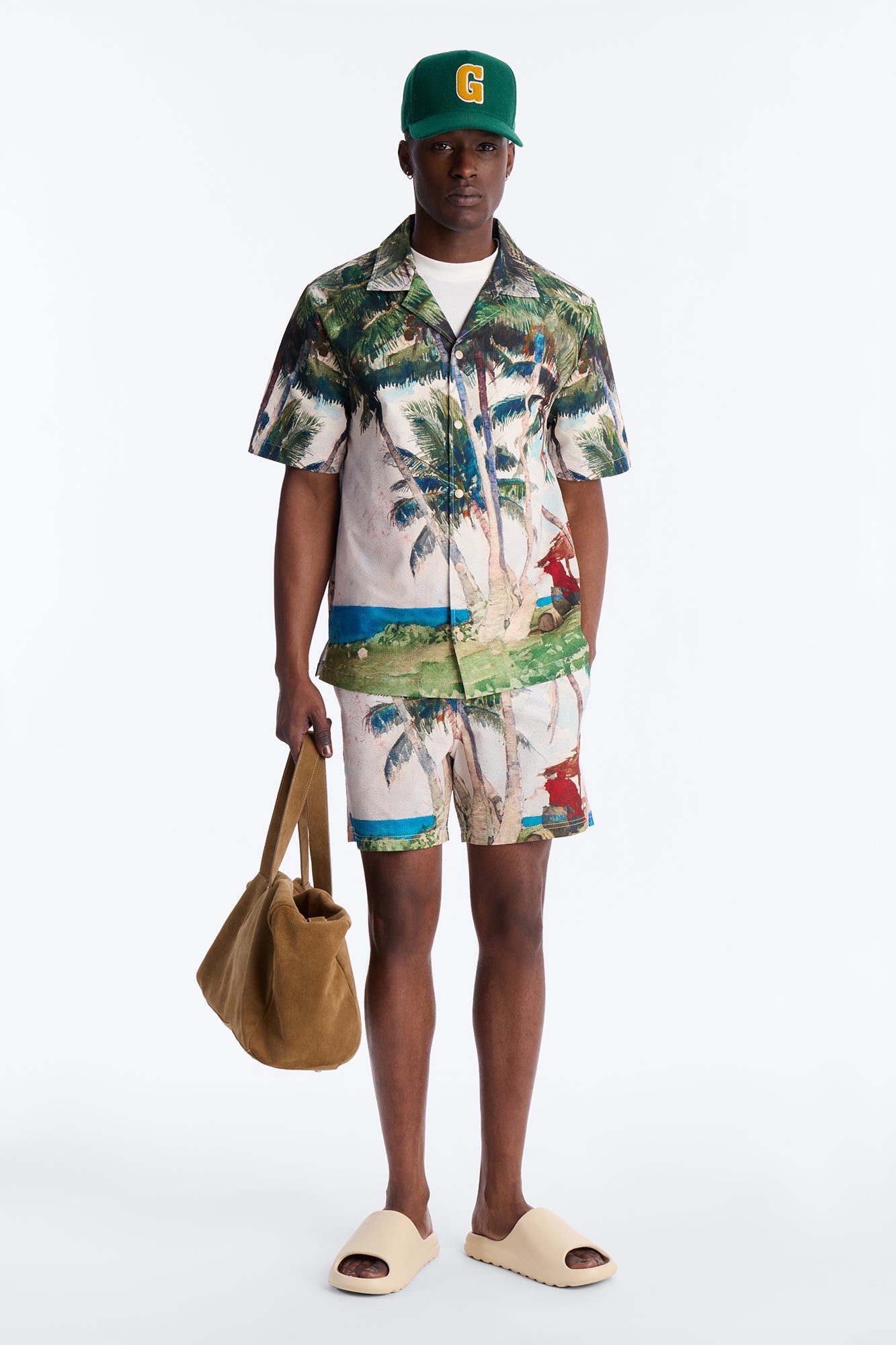 Tropical Get Away Printed Seersucker Cuban Collar Button Up Shirt - Multi Color