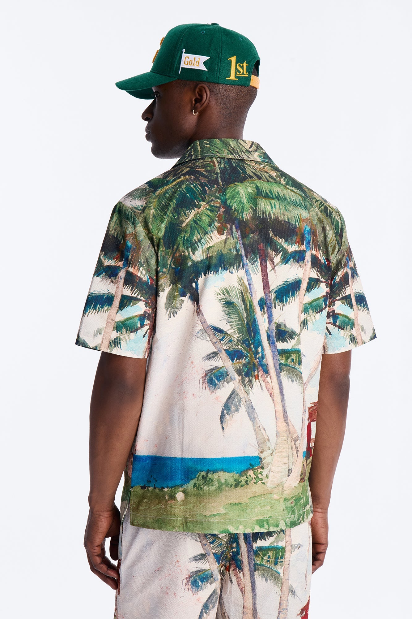 Tropical Get Away Printed Seersucker Cuban Collar Button Up Shirt - Multi Color