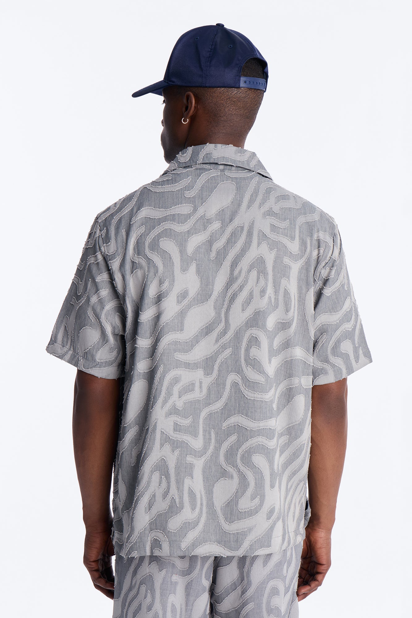 Midnight Wave Cuban Button Up Shirt - Grey