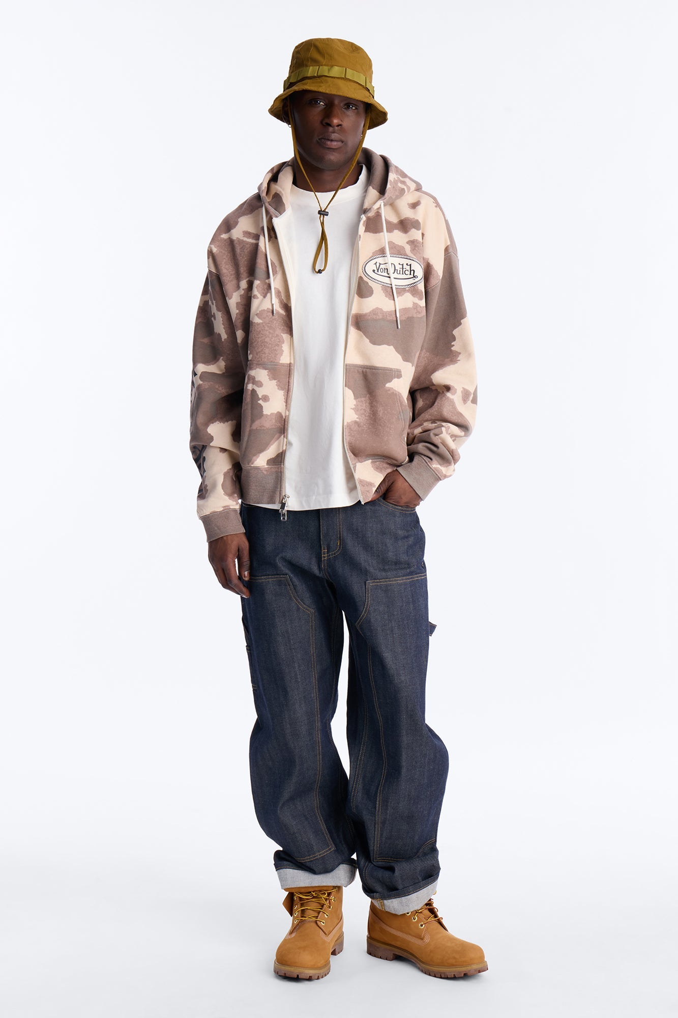 Von Dutch Western Cow Hide Zip Up Hoodie - Brown